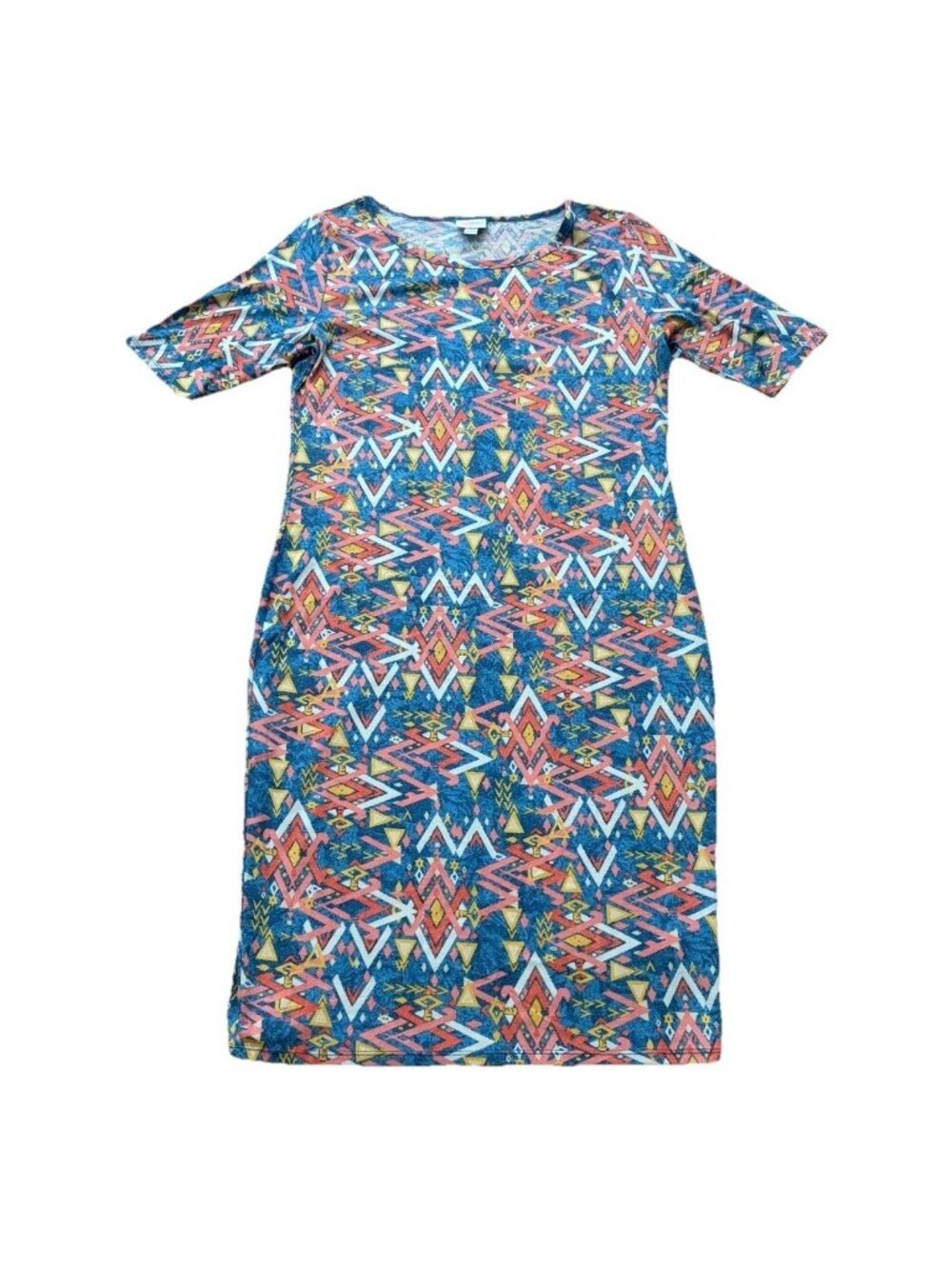 LuLaRoe Julia Dress Size Large Geometrical Print Midi Multicolor NWT